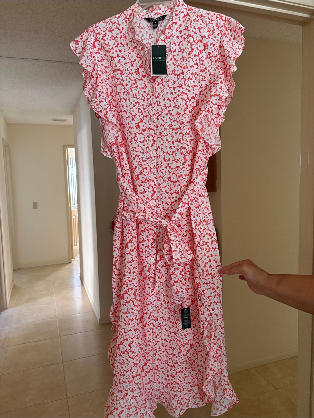 Lauren Ralph Lauren Coral and White Floral Ruffle Maxi Dress